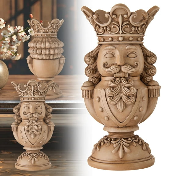 8-Inch Brown Polyresin Nutcracker Christmas Pillar Candle Holder 1pc – Classic Soldier Figurine with Crown Design, Elegant Festive Home Décor for Mantels, Tables & Centerpieces