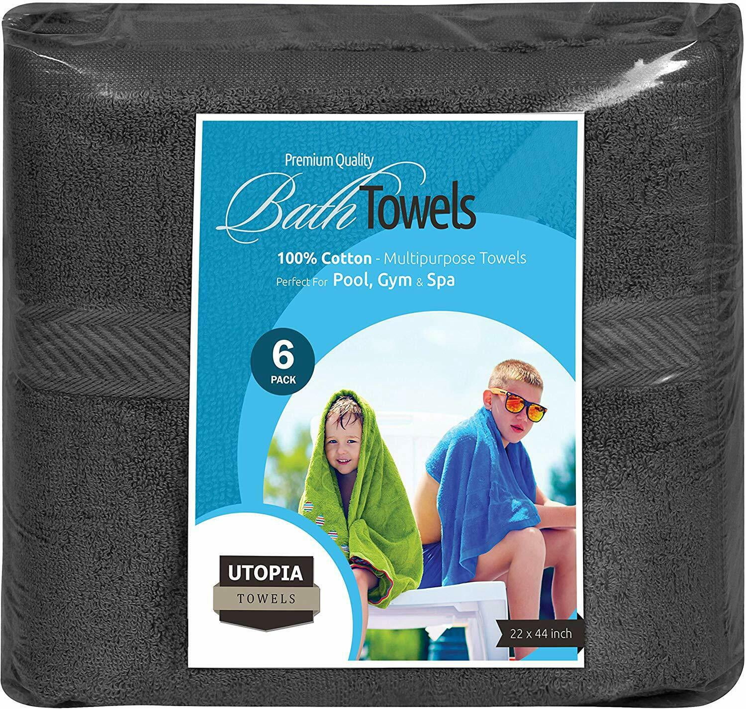 Pack 6 Cotton Bath Towels 22x44 Inch Super Absorbent  For Pool Spa