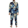 thumbnail image 5 of Bingfone Men'S Pajama Set 2 Piece Loungewear Pjs, Long Sleeve With Pajama Pants-Blue Squares, 5 of 9
