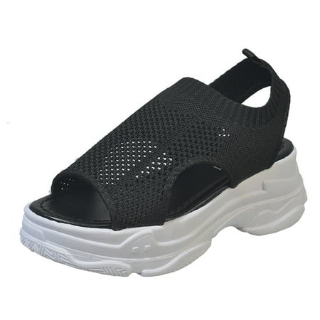 CHOII 50% Clearance Women s Platform Wedge Woven Upper Sandals Comfortable Women s Orthopedic Sandals Fish Mouth Shoes Women s Shoes Sandals Ankle Strap Sandals Comfort Sandals Black/6