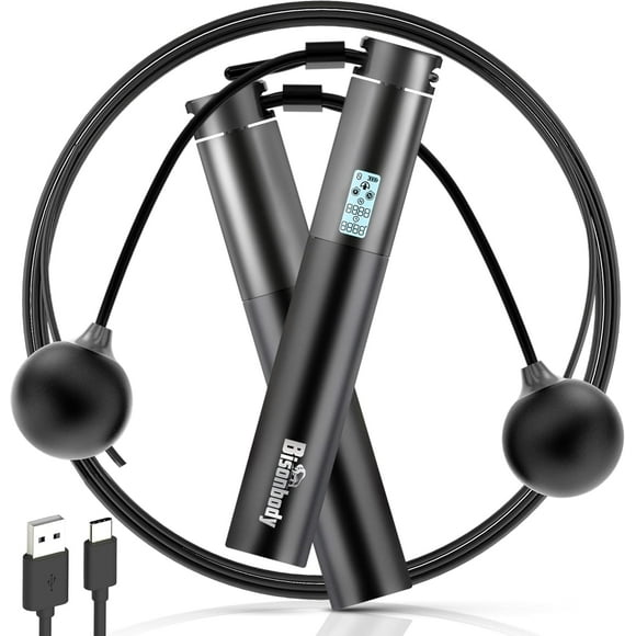 Bisonbody Smart Jump Rope Fitness Skipping Rope with App – 2 Function Modes – Classic 3m Rope & Ropeless Shortballs – Bluetooth Skipping Rope with Fitdays+ App for Seamless Progress Tracking