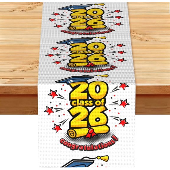 Class of 2026 Senior - 2026 Graduation Cotton Linen Table Runner Kitchen Dining Waterproof Table Decoration for Home Party Decor 13x72 Inch
