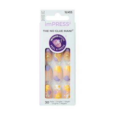 KISS imPRESS No Glue Needed Press On Nails, Design, EGGciting Day, Multicolor, Medium Coffin, 30 Count