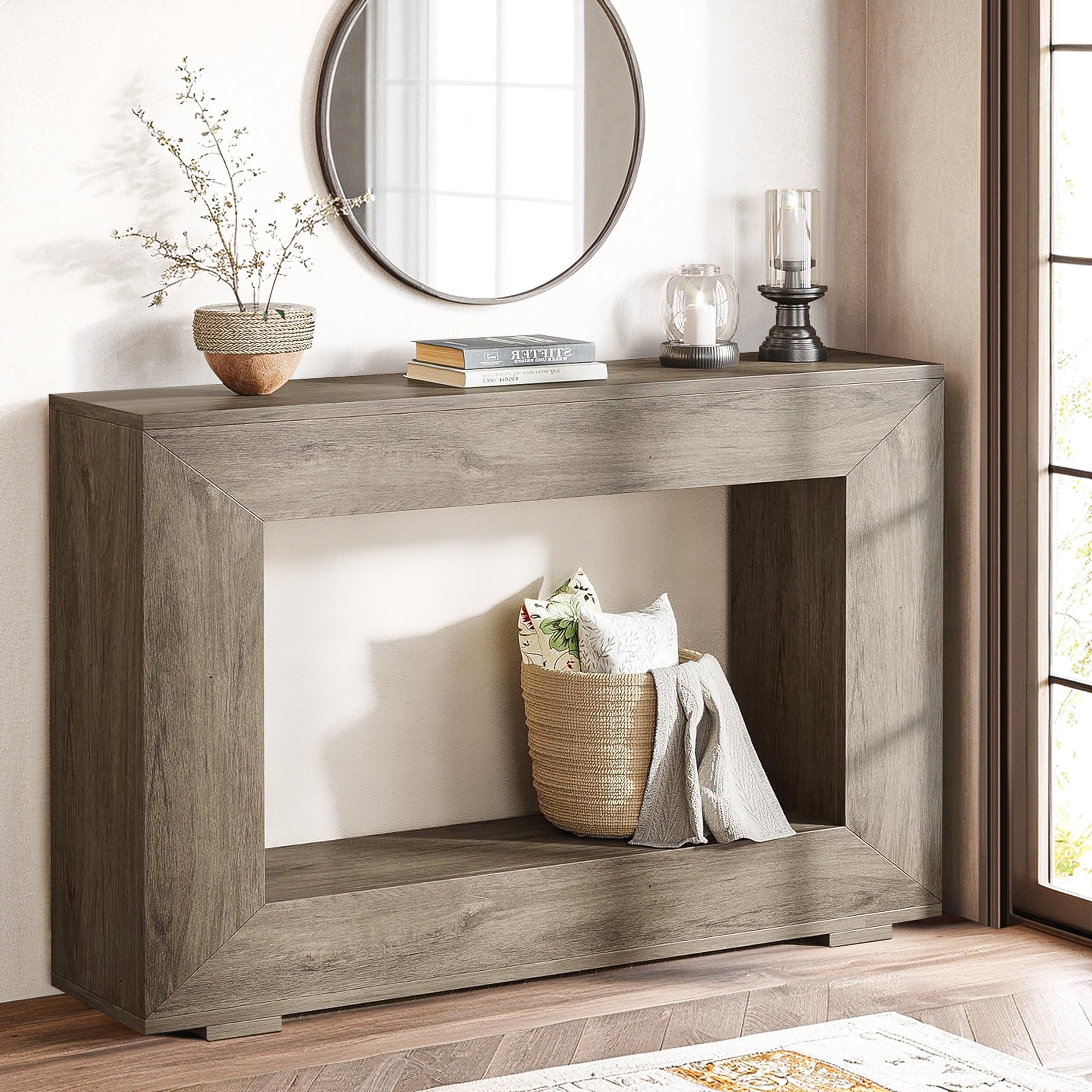 Demi Bonn 47" Farmhouse Console Table, Modern Living Room Sofa Table with Storage, Contemporary Entryway Hall Table, Foyer Display Table, Gray