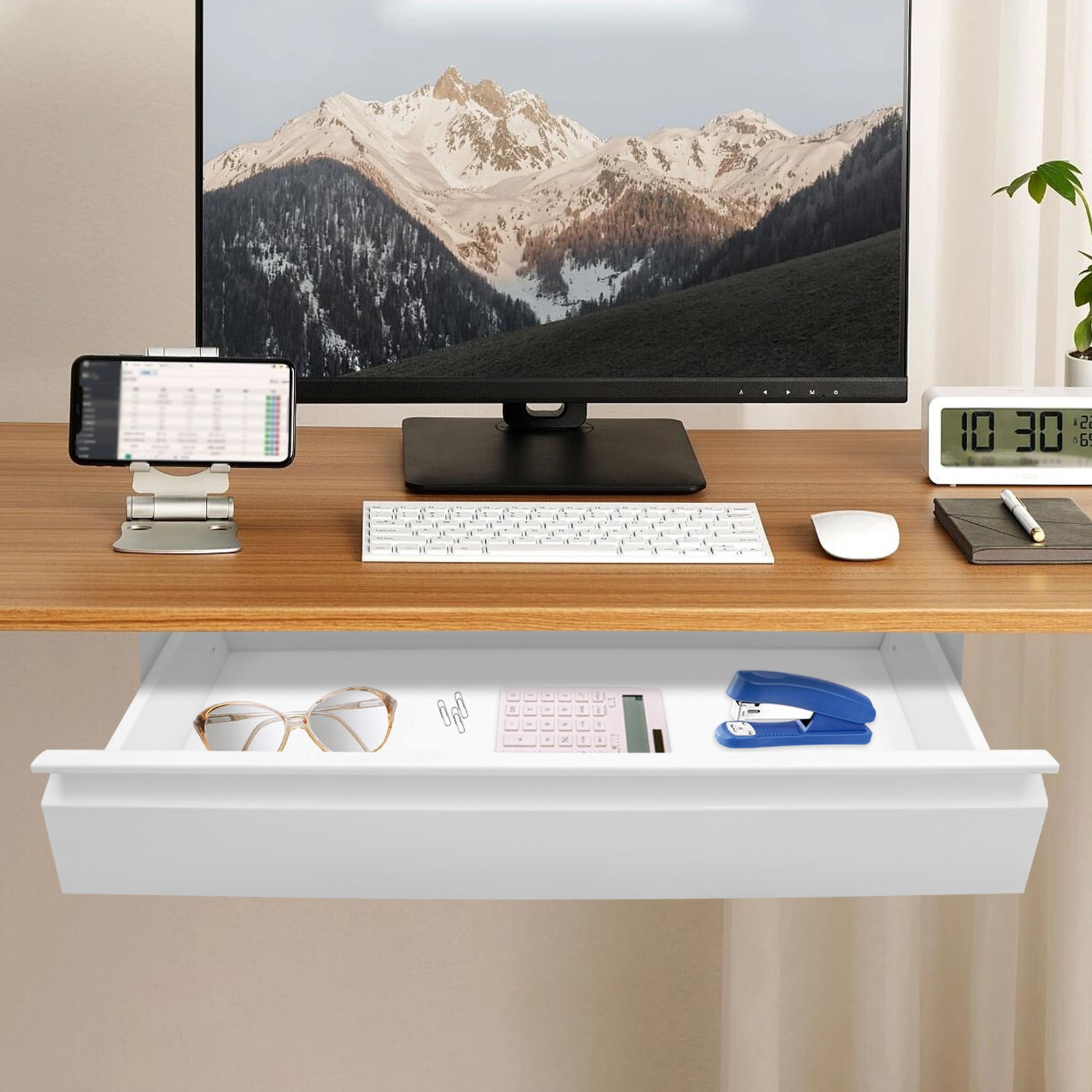 ToppiJoy 24” Under Desk Drawer, Mounted Sliding Pull-out Drawer for Sit Stand Workstation (White)