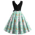 thumbnail image 4 of LWavelet Women's Sleeveless Scalloped Neck Fit-and-Flare Dress, Bunny & Easter Egg Print with Satin Bow Belt for Easter & Casual Outfits Multicolor M, 4 of 5