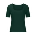 thumbnail image 4 of Women's Short Sleeve Square Neck T Shirts 2024 Summer Slim Fitted Ribbed Knit Basic Casual Tee Tops, 4 of 6