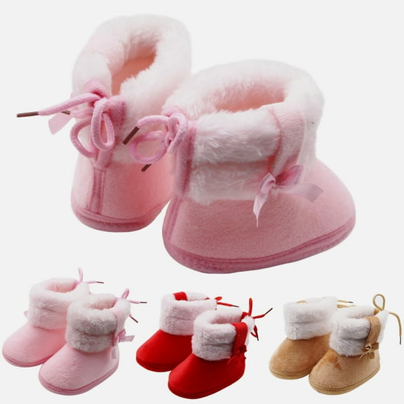 Lovebay Baby Girls Bowknot Bandage Cotton Booties First Walkers Outdoor Snow Shoes Toddler Warm Boots