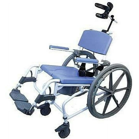 Tilt Shower Rehab Commode Bath Toilet Transport Chair with 24" Wheelchair Wheels, Aluminum 20" Wide Seat Heavy Duty 195-24