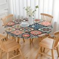 thumbnail image 3 of Stretchable Round Table Cover with Bohemian Floral Pattern - Elastic Edge Fits 52 to 56 Inch Tables - Vibrant Kitchen Dining Room Tablecloth Decor, 3 of 7