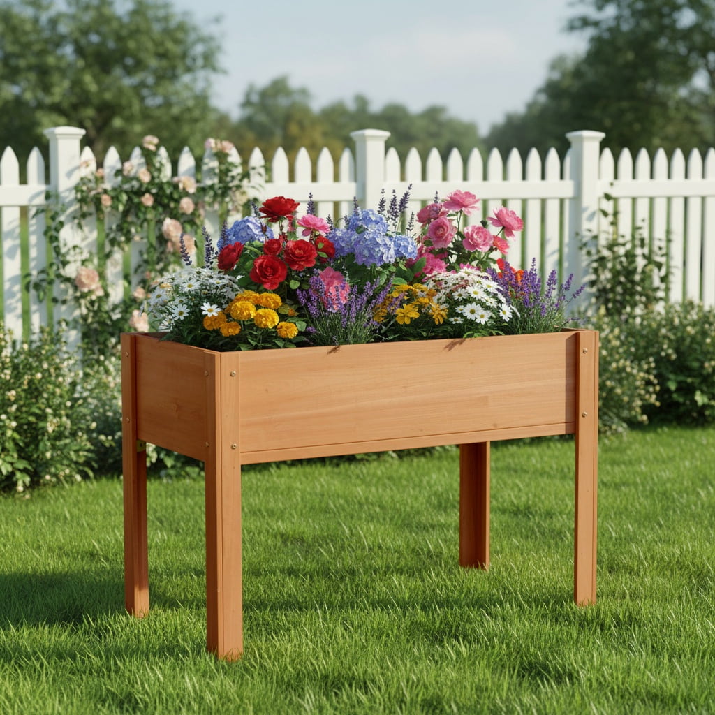 Raised Garden Bed with Legs, Elevated Wooden Planter Box for Outdoor Plants Flowers Fruits Vegetable Herb Growing, 40x20x31"