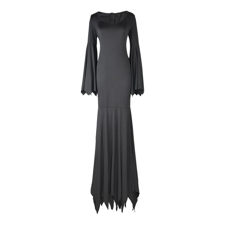 Taqqpue Women's Halloween Cosplay Dress Black Drape Long Sleeve Long Gothic  Dress Witch Scoop Neck Floor Length Bodycon Maxi Dress - Walmart.com