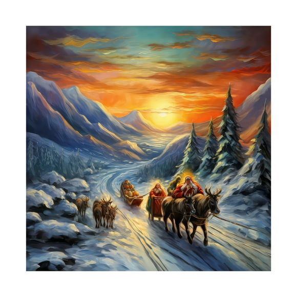 Canvas Wall Art - The Golden Valley 'Christmas Road' Wall Art for Living Room, Bedroom, or Office Décor by Trademark Fine Art - 14 x 14 Inches