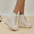 thumbnail image 3 of NECHOLOGY Botas Mujer Adulto Femenino Zapatos Botines mujer Botas de suela gruesa y tacón de cuña con cordones de cuero sólido versátiles a la moda para mujer (Beige, 7), 3 of 7