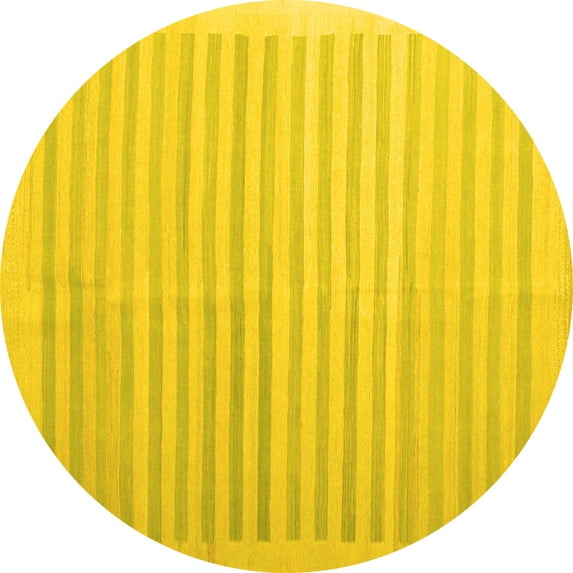 Ahgly Company Machine Washable Indoor Round Abstract Yellow Contemporary Area Rugs, 5' Round