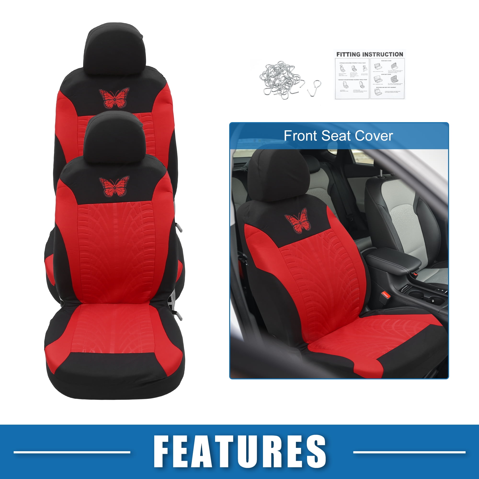 Unique Bargains 4Pcs Universal Washable Butterfly Car Seat Covers Kit Red