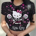 thumbnail image 1 of RWJDXD Chemises Décontractées d'Été pour Femmes Mode Urbaine Manches Courtes Crop Tops Imprimé Chat Hello Kitty Col Rond Ajusté T-Shirts, 1 of 5
