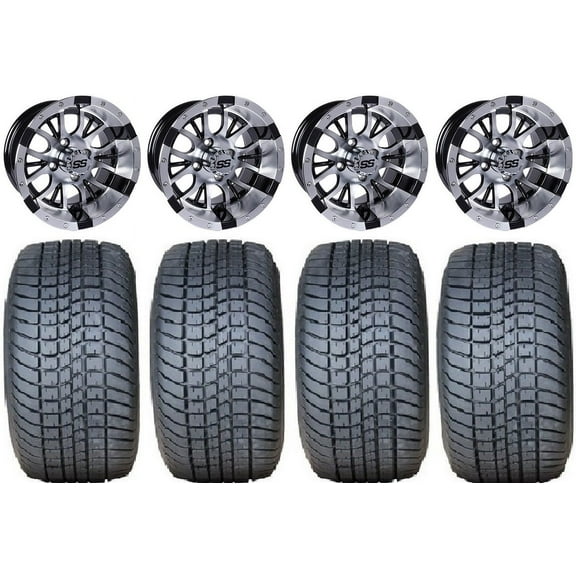 GTW Diesel 12" Golf Cart Wheels Machined 225x35 Lo Pro Tires E-Z-GO & Club Car