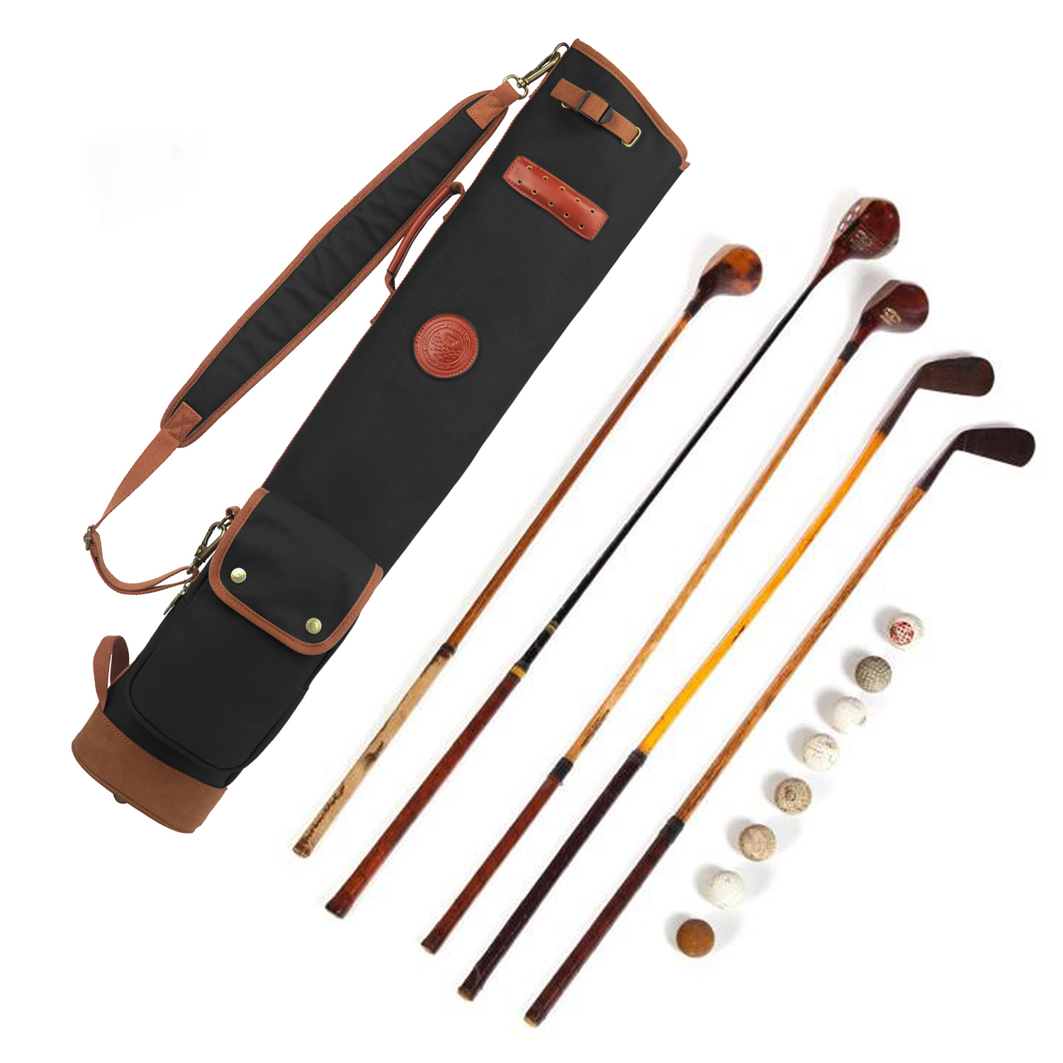 TOURBON Canvas Golf Clubs Carry Bag Travel Sunday Golf Case Shoulder Strap Pack Lightweight