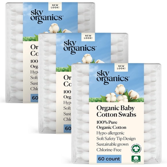Bastoncillos de algodón Sky Organics Organic Baby, 180 quilates