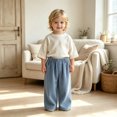 thumbnail image 2 of Ticikt Kids Corduroy Pants, Elastic Waist Solid Color Loose Wide‑Leg Trousers, Casual Straight Bottoms for Boys Girls,Blue, 2 of 7