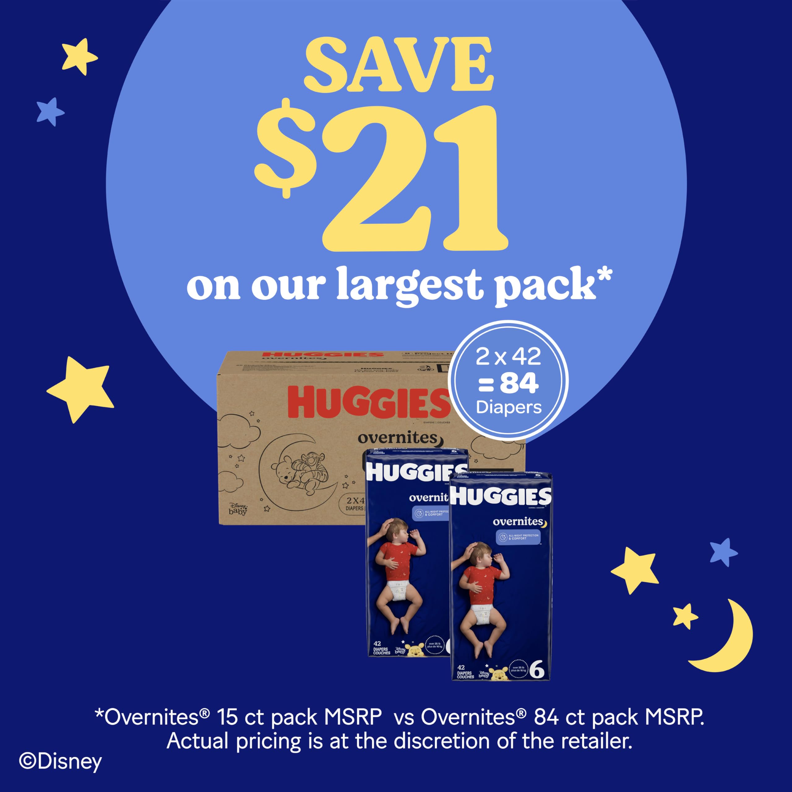 Huggies Overnites Nighttime Baby Diapers, Size 6 (35+ lbs), 72 Ct