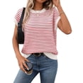 thumbnail image 3 of Women'S Sweater Vest Striped Pullover Tank Top Round Neck Cap Sleeve Summer Casual Clothes Red XL, 3 of 10