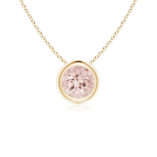 Angara Collier en Morganite Naturel - Pendentif Solitaire Rond en Morganite avec Lunette en Or Jaune 14K pour Femmes
