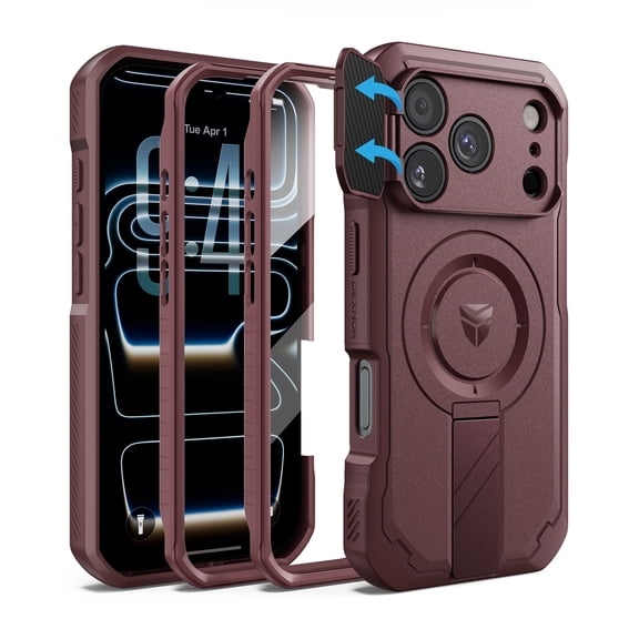 Dexnor for iPhone 18 Pro Case / iPhone 17 Pro Case with Camera Cover, 2 Front Frame, Flip Camera Cover, Compatible with MagSafe, Screen Protector and Kickstand, Heavy-Duty Rugged Case Red