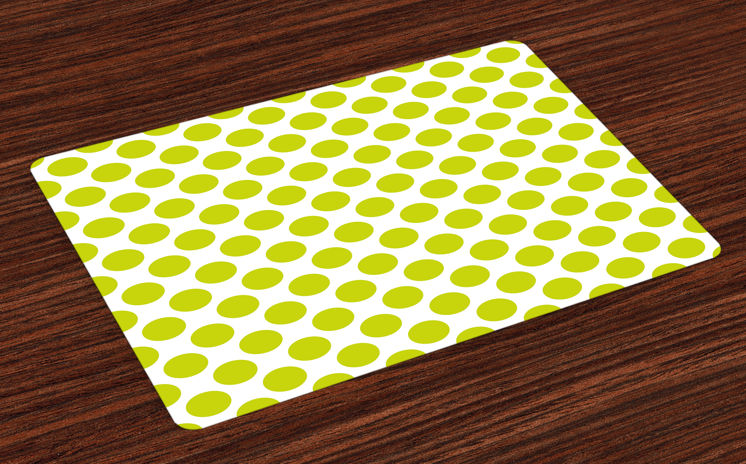 Lime Green Placemats Set of 4 Nostalgic Polka Dots Style Large Circles