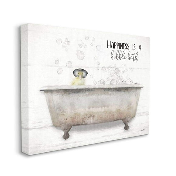 Stupell Industries Happiness is a Bubble Bath Quote Bathroom Tub Chick, Designed by Lori Deiter Wall Art, 16x20, Canvas