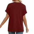 thumbnail image 4 of Womens Plus Size Summer Tunic Tops Dolman Short Sleeve Shirts for Women Casual Solid Color Loose V Neck Tshirts (Wine L), 4 of 6