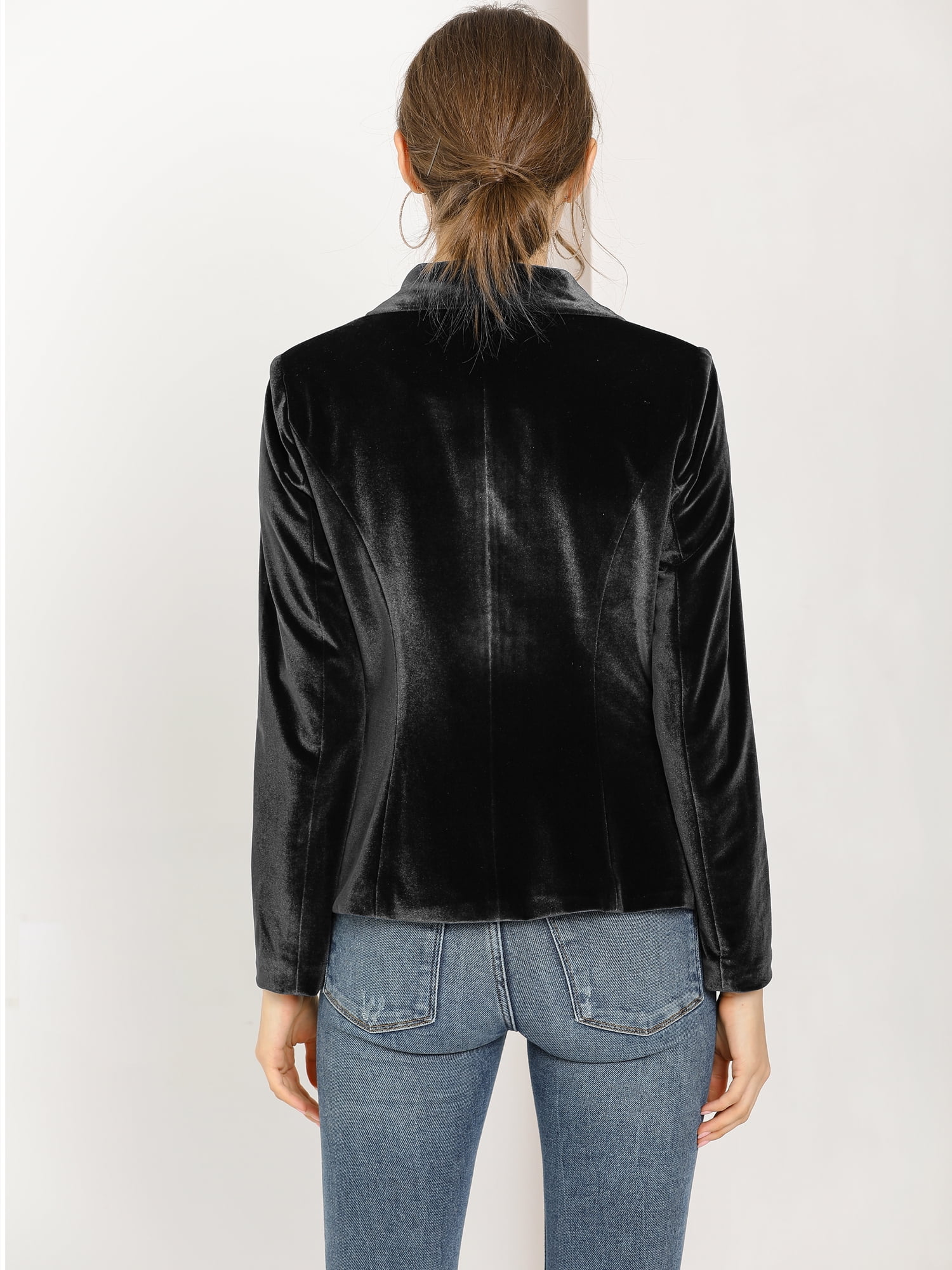 DARING DIVA Women's Velvet Office Coat Solid Shawl Collar Blazer 2XL Black