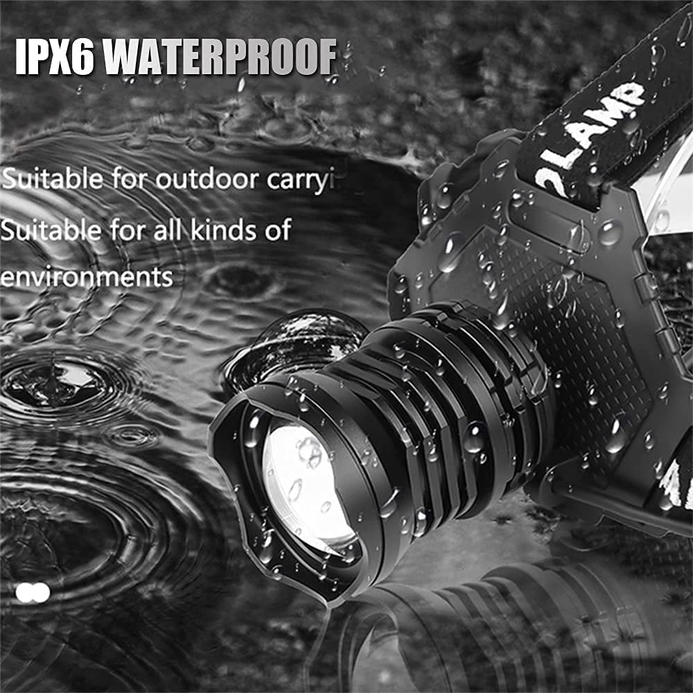 Led rechargeable headlamp 90000 high lumen, xph70 brightest LED work headlight zoomable, waterproof, 90 ° adjustable, 5 modes lightweight head lamp for adult camping, hard hat, hunting