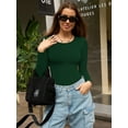 thumbnail image 2 of MOYIKO Round Neck Long Sleeve BodySuits Womens Slim Fitted Tight Basic Tops, 2 of 8