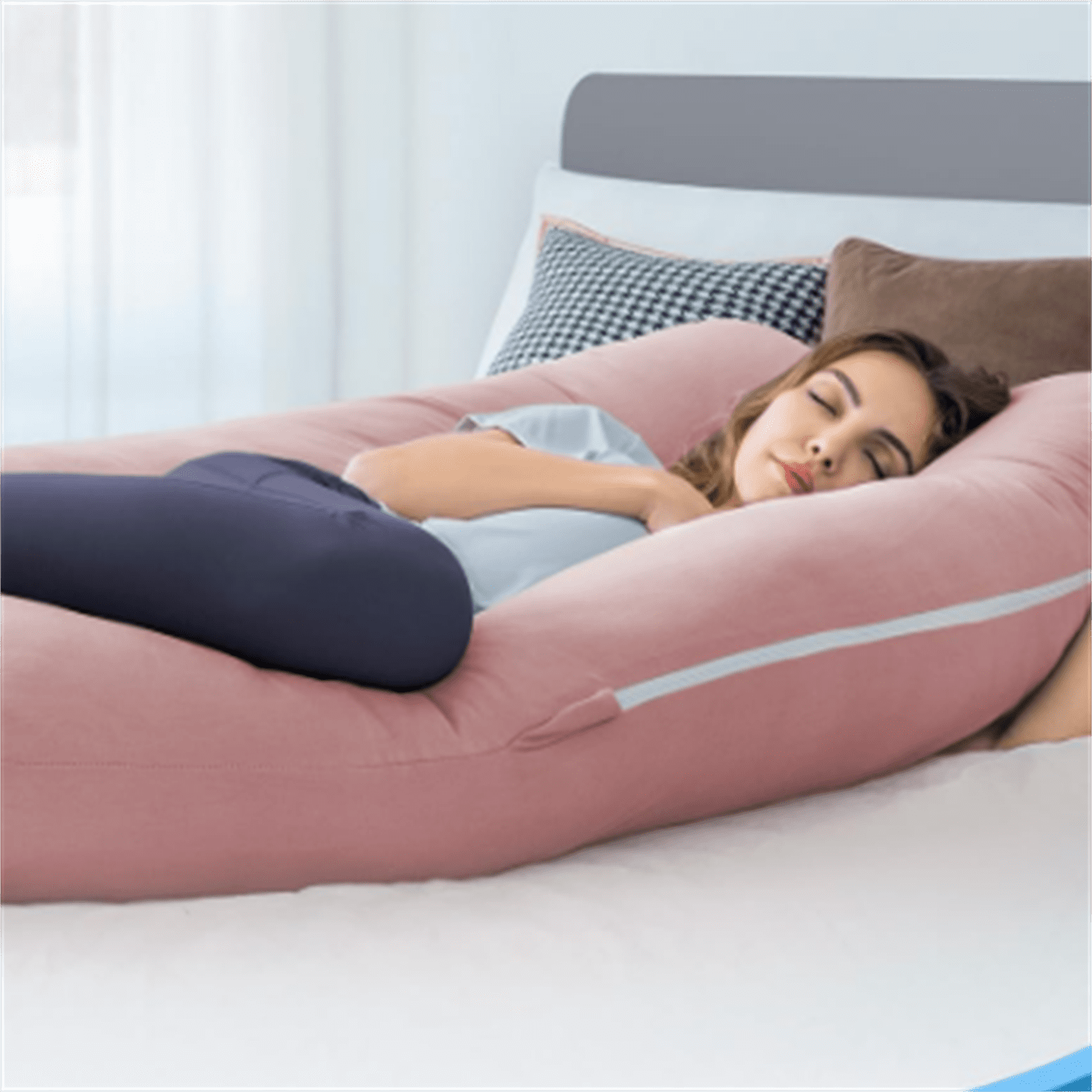 Pregnancy Pillows for Sleeping, Cooling U Shaped Body Pillow, Maternity Pillow for Pregnant Women with Silky Soft Cover, Pink