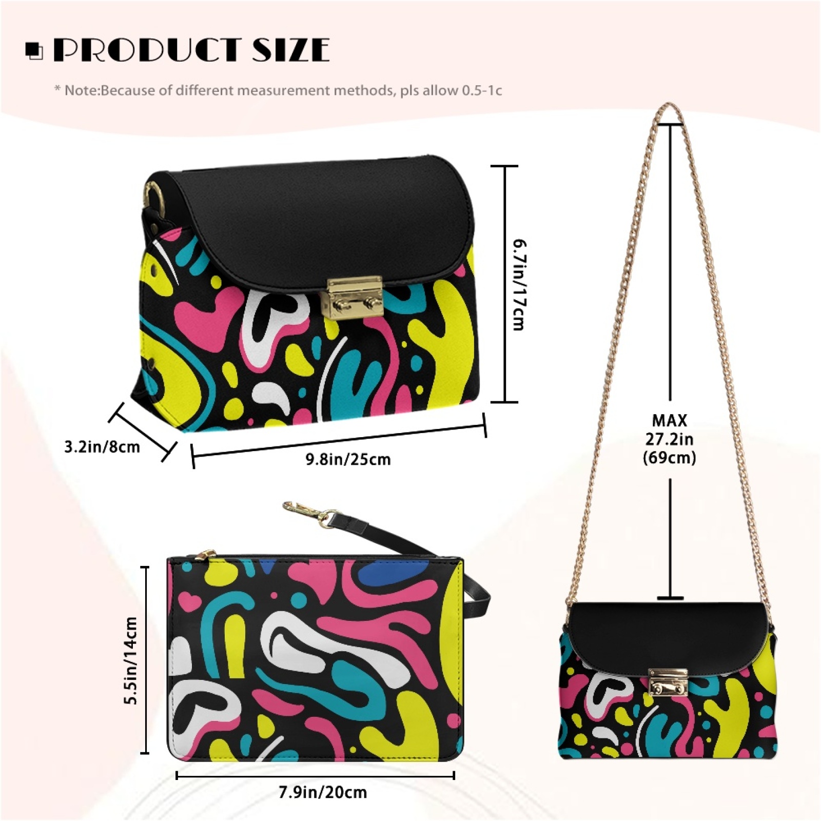 SCRAWLGOD Abstract Geometry Print Black Crossbody Bags for Women PU Leather Trendy Crossbody Handbags Stain Resistant Easy to Clean Shoulder Bag with Small Wallet Purse