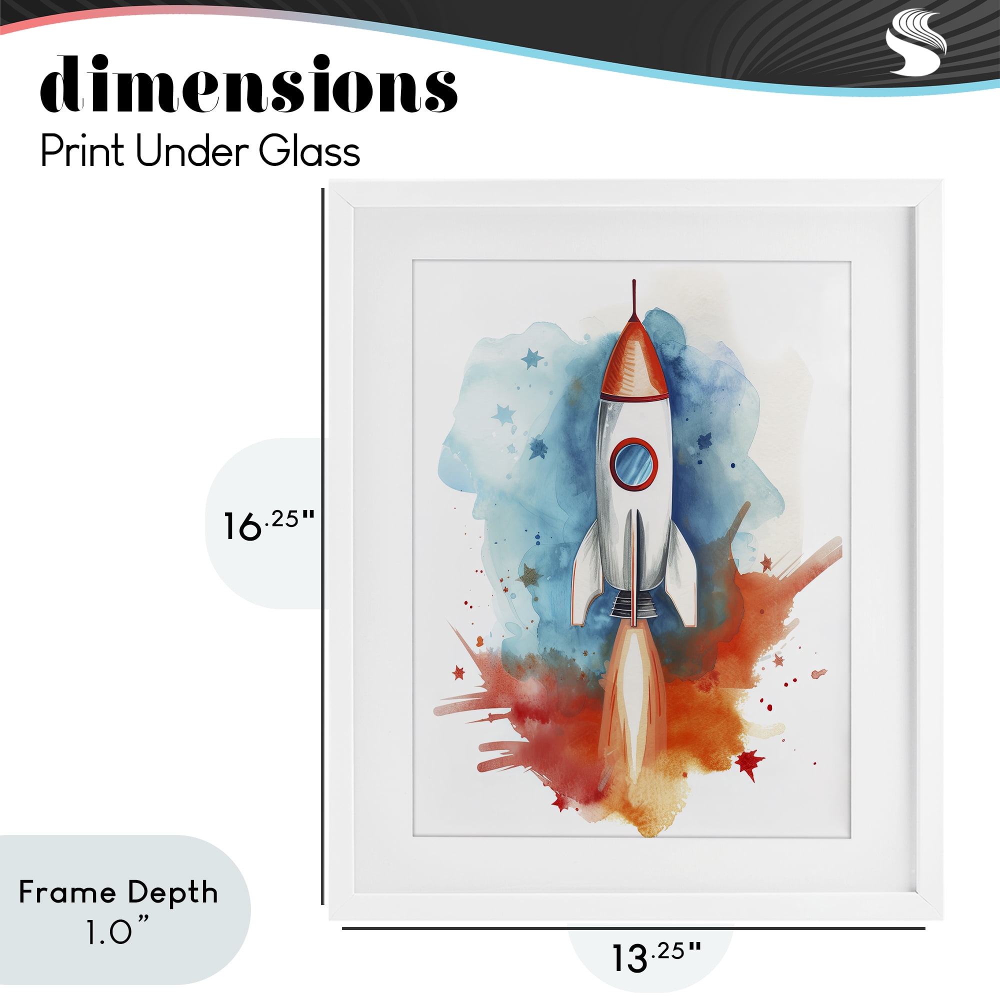 Stupell Industries Rocket Launch Adventure White Framed Print Under Glass, design by Ray Powers