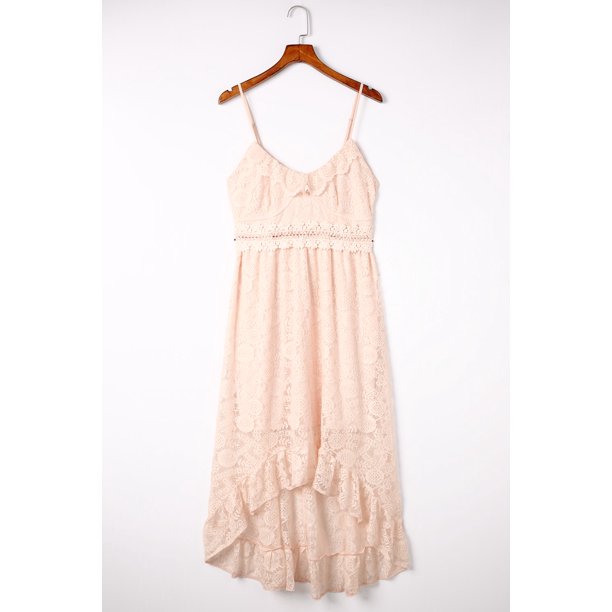 ABPHQTO Vestido Midi De Mujer De Encaje Con Dobladillo Dip Y Ribete De Volantes Rosa