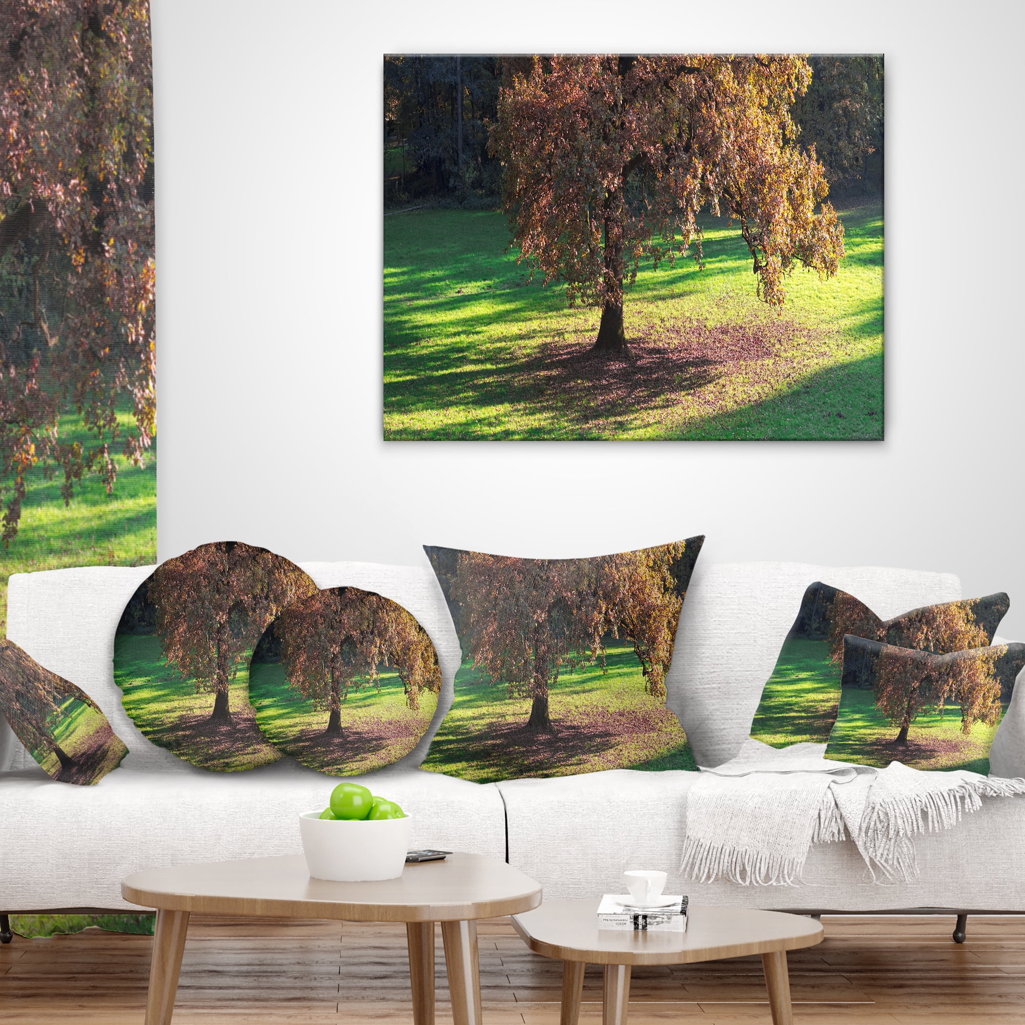 Designart Lonely Beautiful Autumn Tree - Landscape Printed Throw Pillow - 12x20