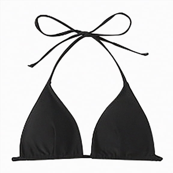 NIEWTR Bikini Top for Women Push Up Padded Support V Neck Spaghetti Strap Stretchy Comfort Swimsuit Top(Black,M)