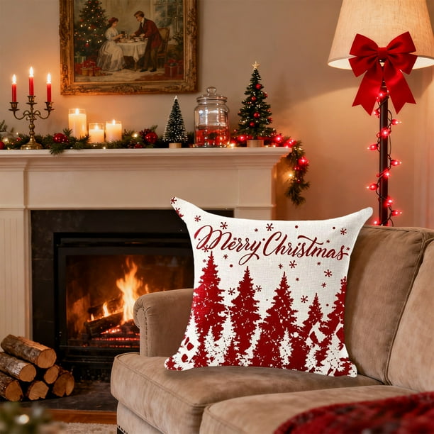 Hogar y cocina, Decoración del hogar, Decoración navideña, Funda de almohada navideña de 45 cm, funda de cojín para sofá con varios patrones disponibles, funda de almohada de poliéster