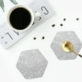 thumbnail image 4 of Honeii Silver Glitter print Leather Coaster Set of 4, ideal for safeguarding your furniture from drinks spills and effortless cleanup-Hexagon, 4 of 6