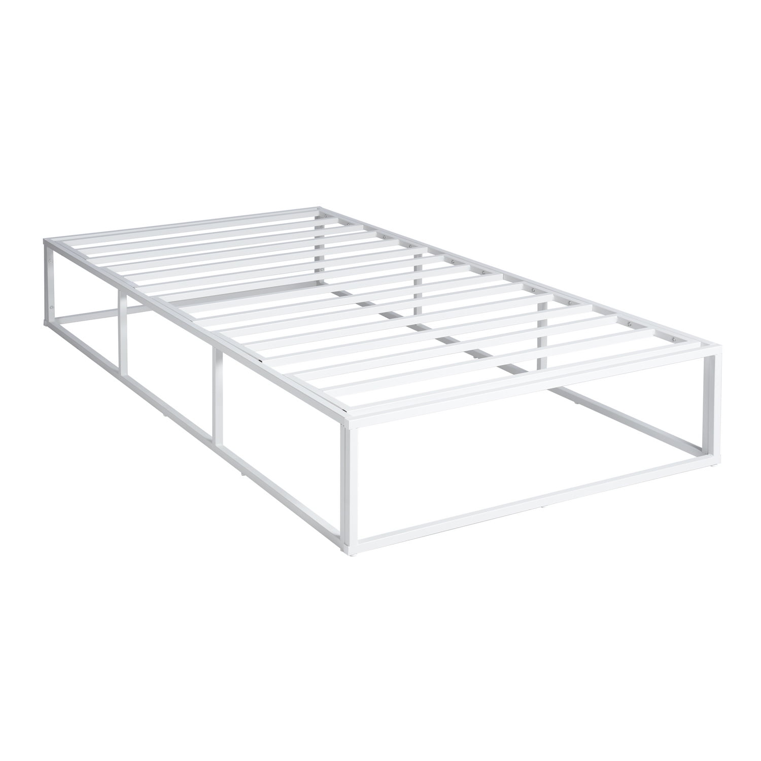 Private Jungle Twin Bed Frame White 12"H Steel Platform Metal Bed Frame with Storage,Heavy Duty Steel Slat and Anti-Slip Support(No Box Spring Needed),White