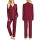 thumbnail image 4 of Conjunto de pijama SWOMOG para mujer de manga larga con botones, color rojo vino, 4 of 6