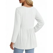 UVN Fall Blouses for Women Long Sleeve V Neck Peplum Tunic Tops Casual Babydoll Flowy T Shirts