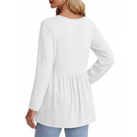 UVN Fall Blouses for Women Long Sleeve V Neck Peplum Tunic Tops Casual Babydoll Flowy T Shirts