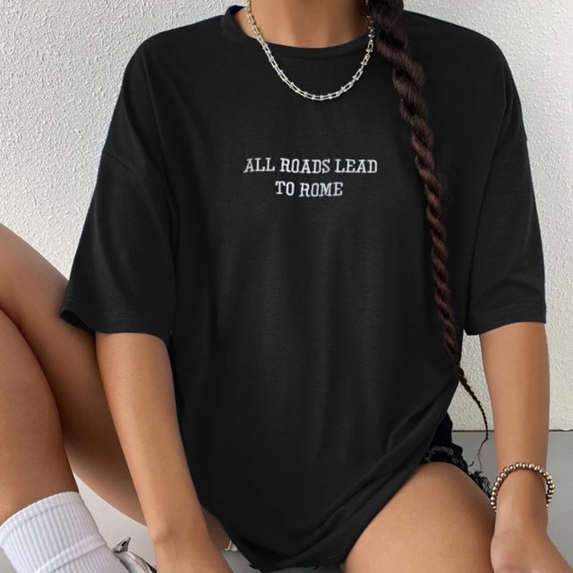 All Roads Lead To Rome Simple Printed Womens Short Sleeve Street Fashion Tops Oversize Clothing All-math Female T Shirts 61708 036 M
