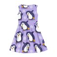 thumbnail image 4 of Renewold Purple Sleeveless Midi Dress Formal Occasion Princess Dress Snowflake Penguin Tank Sundress for Kids Girl 11-12T Cute Summer A Line Swing Dress, 4 of 6