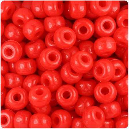 BeadTin Bright Red Opaque 11mm Large Barrel Pony Beads (250pcs)